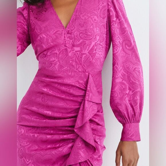 NWT Veronica beard WEISS PAISLEY JACQUARD DRESS magenta pink Sz 4 silk - Picture 15 of 15